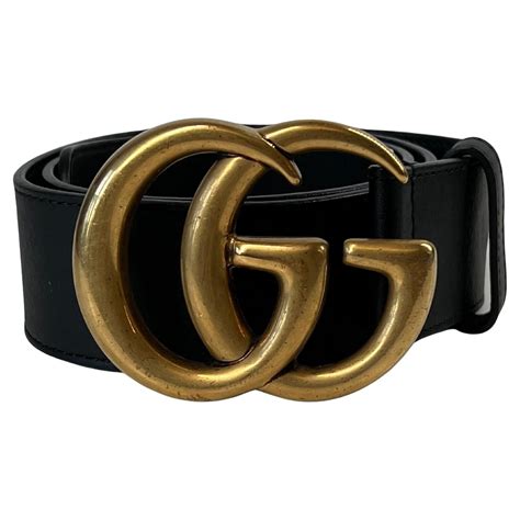 Gucci Black & Gold Calfskin Leather Marmont Thin Belt Size 30 